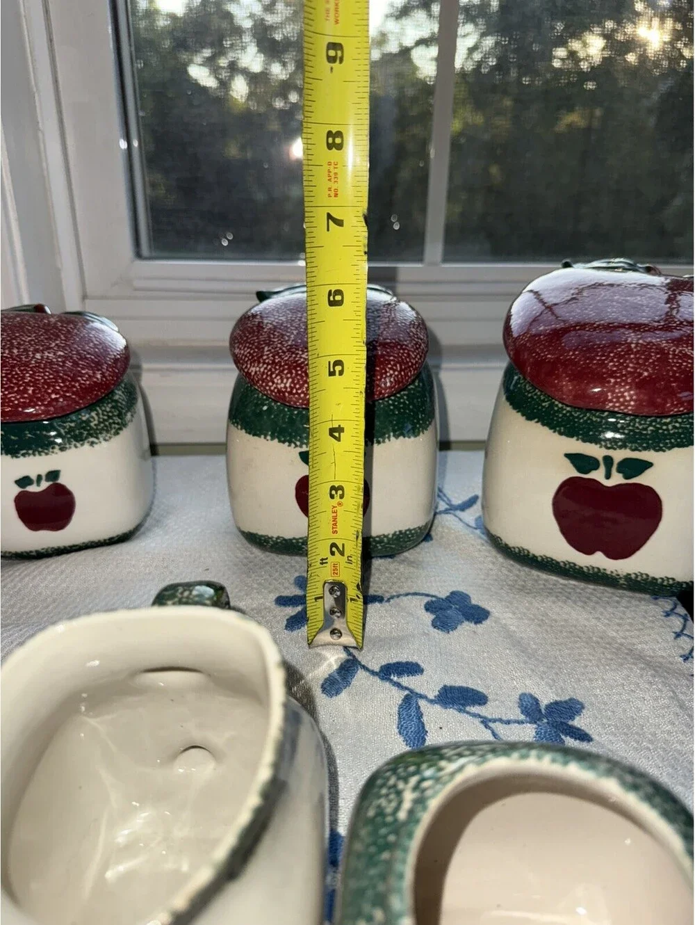 Ceramic Apple Pattern Kitchen Canister Set, creamer set; 5 pc Cream Red Green